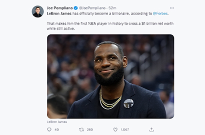 勒布朗-詹姆斯價超過10億美元